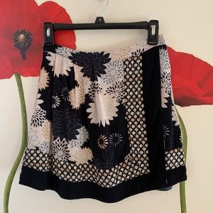 H&M Black Floral Faux Wrap Skirt